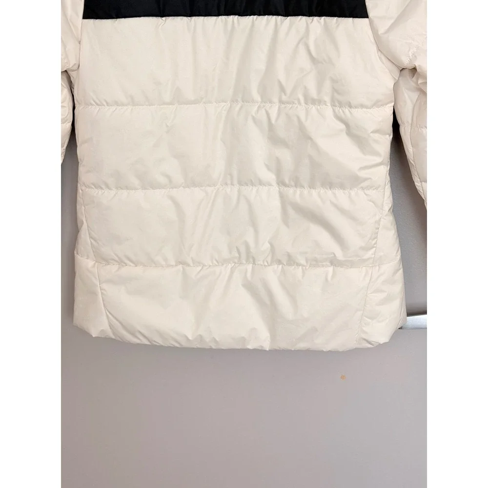 The North Face White Black‎ Puffer Jacket Womens Small BluSky Logo Full Zip Coat